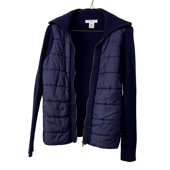 Liz Claiborne Blue Zip Up Jacket Navy Quilted knit puffer Petite Small - Picture 1 of 7